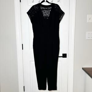 Karen Millen Tapered Leg Jumpsuit Lace Panel Sleeves Black‎ Size US 8/UK 12